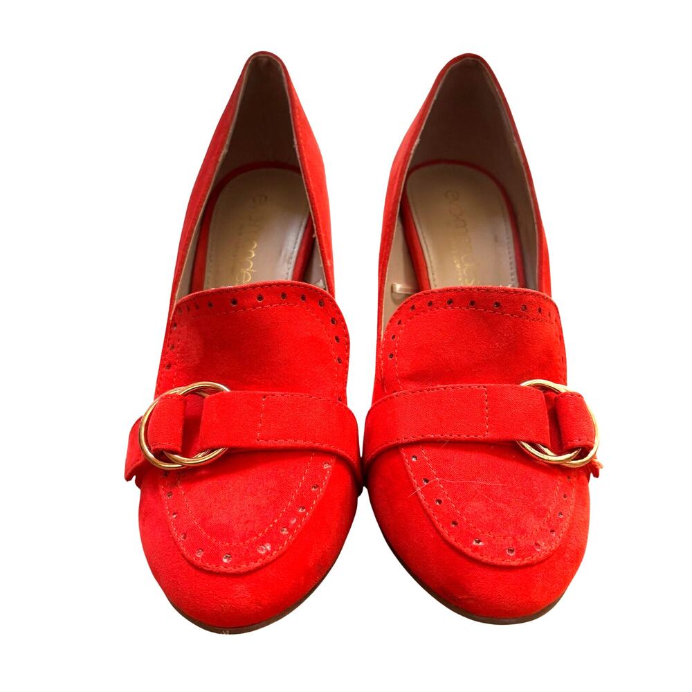 High heel pumps ORANGE US 7M Eva Mendes for NY & Co gold buckle top stitched